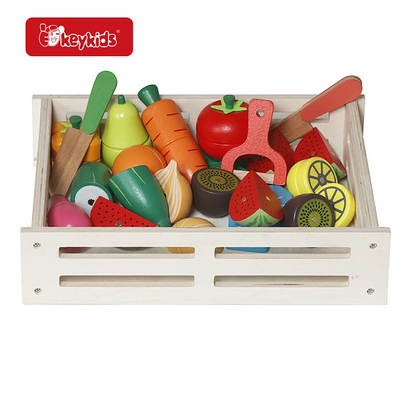 Kids Kitchen Pretend Play Wooden Toy Groceries With Fruit And Vegetables W10B224